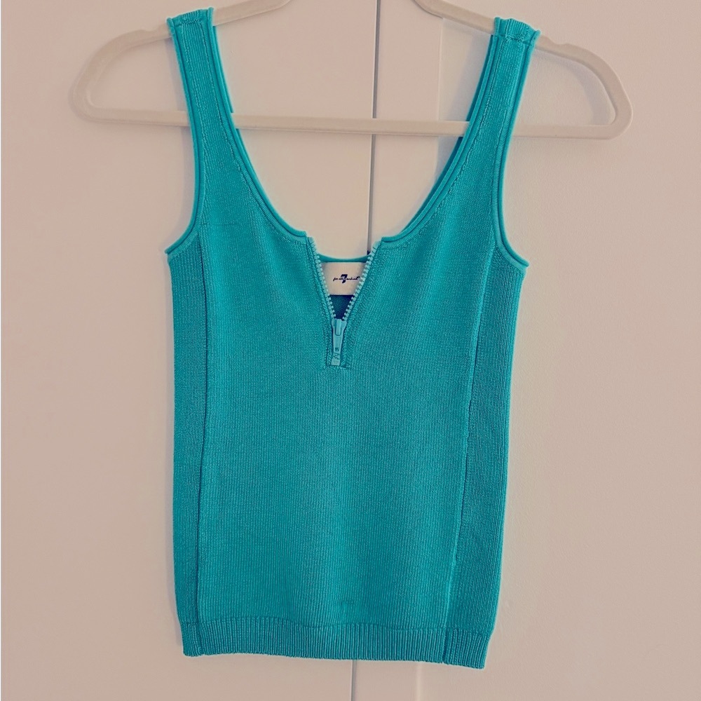 7 For All Mankind cropped, zippered teal Fitted Ribbed Tank Top